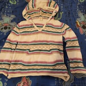 Old Navy Cream Hoodie Knitted Sweater with Pink, Teal & Purple Stripes Size 5T